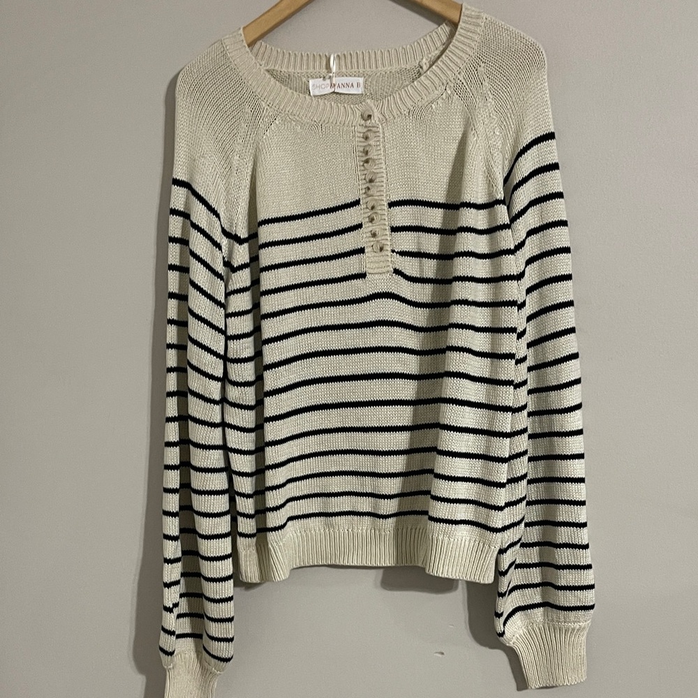 Wanna B striped oversized balloon sleeve nautical sweater xl NEW